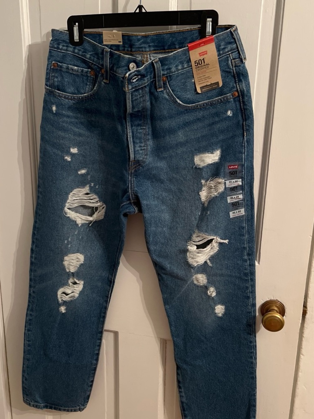 Levi's 501 Original Straight Ripped Jeans - Dark Blue